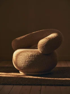 Orbo Lounge chair swivel, Raw bouclé - Natural