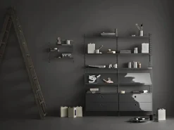 Panel de pared String, Gris oscuro, 50x20 cm, paquete de 1