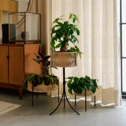 Pedestal para plantas Umanoff ratán-acero, h32,5 cm Ø41 cm