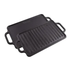 Plancha de hierro fundido reversible 21×33 cm, Negro