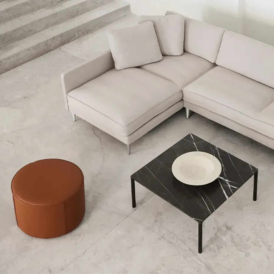 Puf Mono , Cuero omni 307 cognac - Ø55 cm