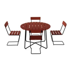 Silla 1, Roble teñido en rojo oscuro con estructura de acero negro