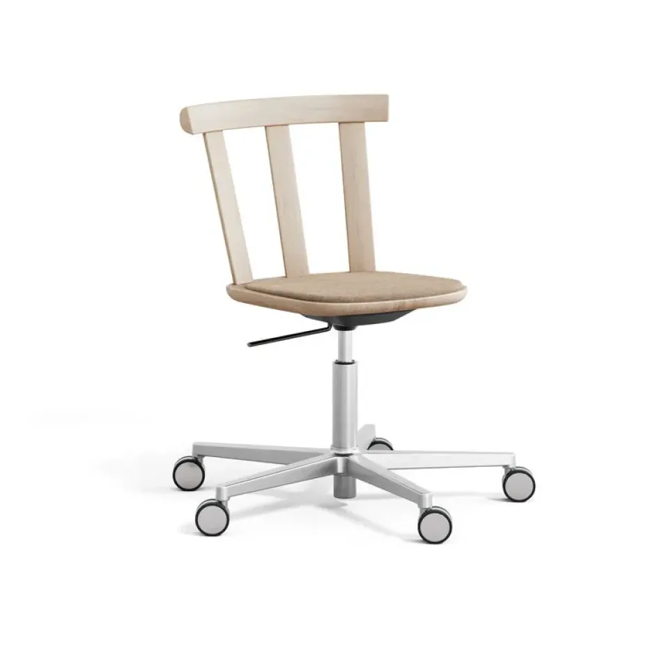 Silla Alt base giratoria con asiento tapizado roble, Hallingdal 65-200 beige-Barniz mate claro