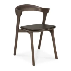 Silla con asiento de cuero Bok , Roble tintado marrón-cuero marrón