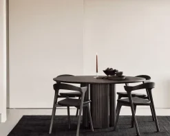 Silla con asiento de cuero Bok , Roble tintado marrón-cuero marrón