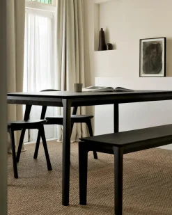 Silla con asiento de cuero Bok , Roble tintado marrón-cuero marrón