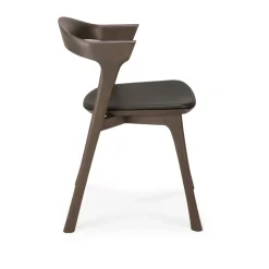 Silla con asiento de cuero Bok , Roble tintado marrón-cuero marrón