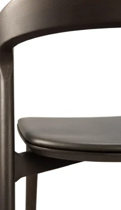 Silla con asiento de cuero Bok , Roble tintado marrón-cuero marrón