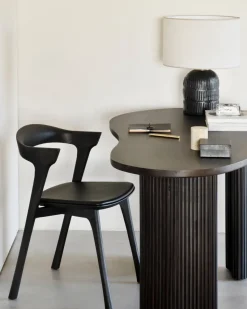 Silla con asiento de cuero Bok , Roble tintado marrón-cuero marrón