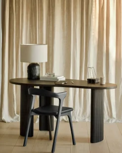 Silla con asiento de cuero Bok , Roble tintado marrón-cuero marrón