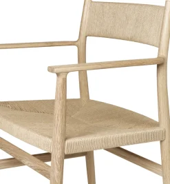 Silla con reposabrazos Arv respaldo y asiento tejidos, Roble aceitado blanco-cordón de papel