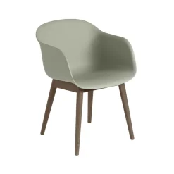 Silla con reposabrazos Fiber patas madera, Dusty green, patas barnizadas de marrón oscuro