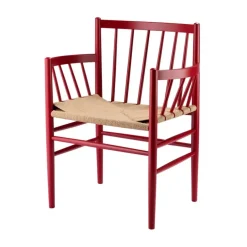 Silla con reposabrazos J82, Haya rojo rubí-cuerda de papel