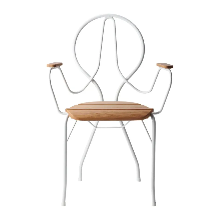 Silla con reposabrazos Pia, Soporte de acero lacado blanco - roble aceitado