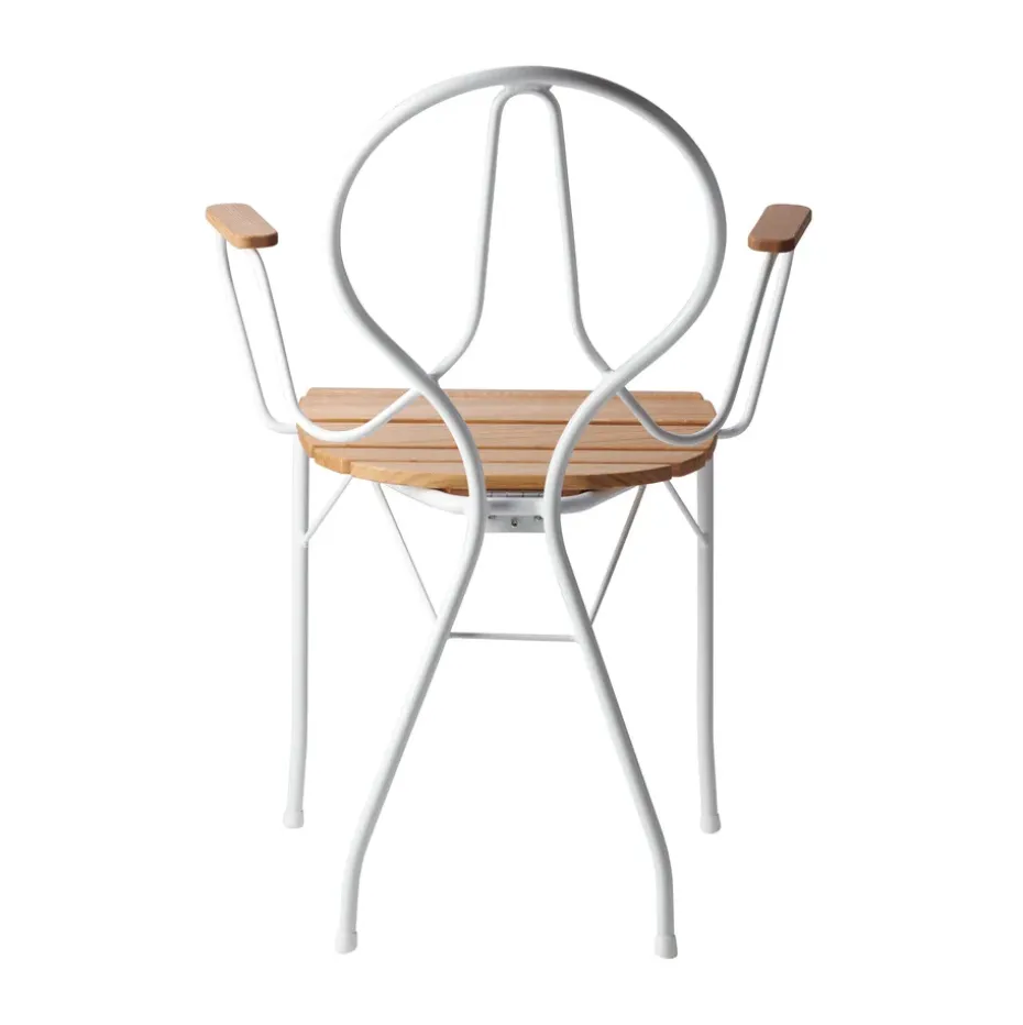 Silla con reposabrazos Pia, Soporte de acero lacado blanco - roble aceitado