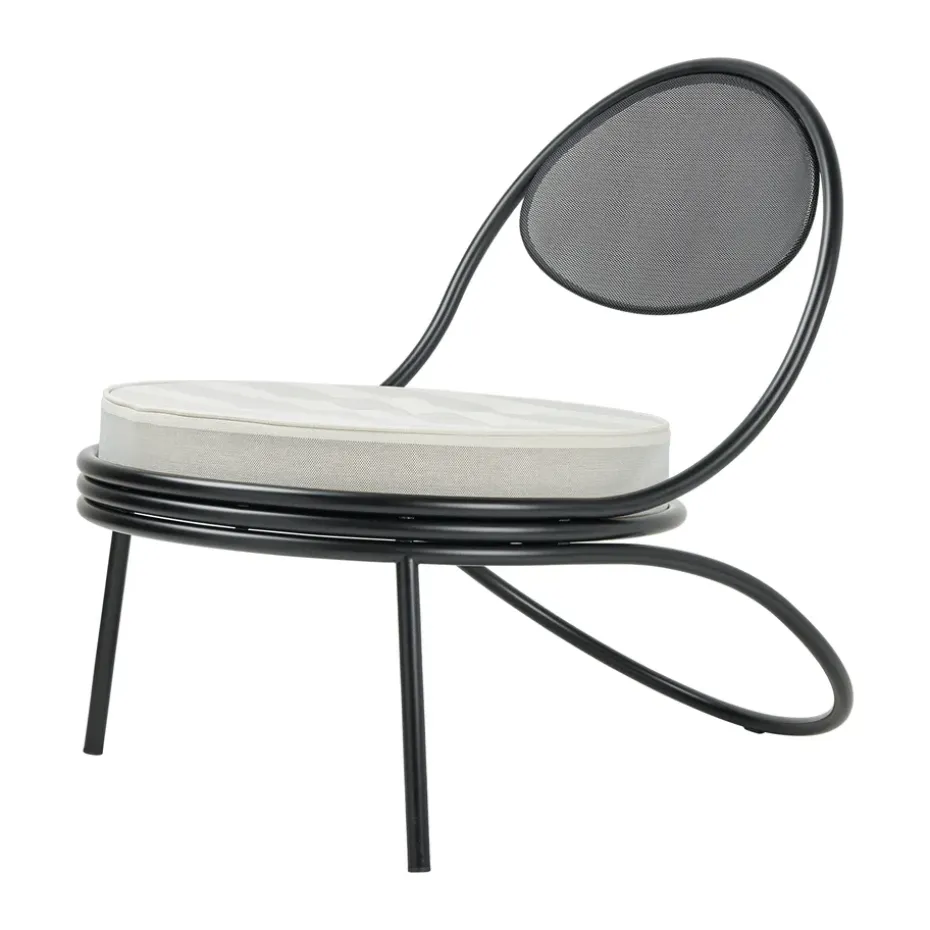 Silla Copacabana Outdoor Lounge Chair con asiento tapizado, Leslie stripe limonta 020-patas negras