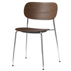 Silla de comedor Co patas cromadas, Roble teñido oscuro