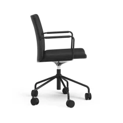 Silla de oficina elevable/bajable sin basculación Stella, Cuero elmosoft 99999 negro, base negra, respaldo flexible