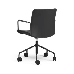 Silla de oficina elevable/bajable sin basculación Stella, Cuero elmosoft 99999 negro, base negra, respaldo flexible
