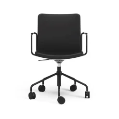 Silla de oficina elevable/bajable sin basculación Stella, Cuero elmosoft 99999 negro, base negra, respaldo flexible