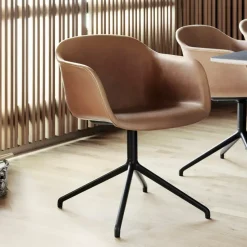 Silla de oficina Fiber armchair swivel base with return, Black leather-anthracite black