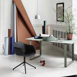 Silla de oficina Fiber armchair swivel base with return, Cognac leather-anthracite black