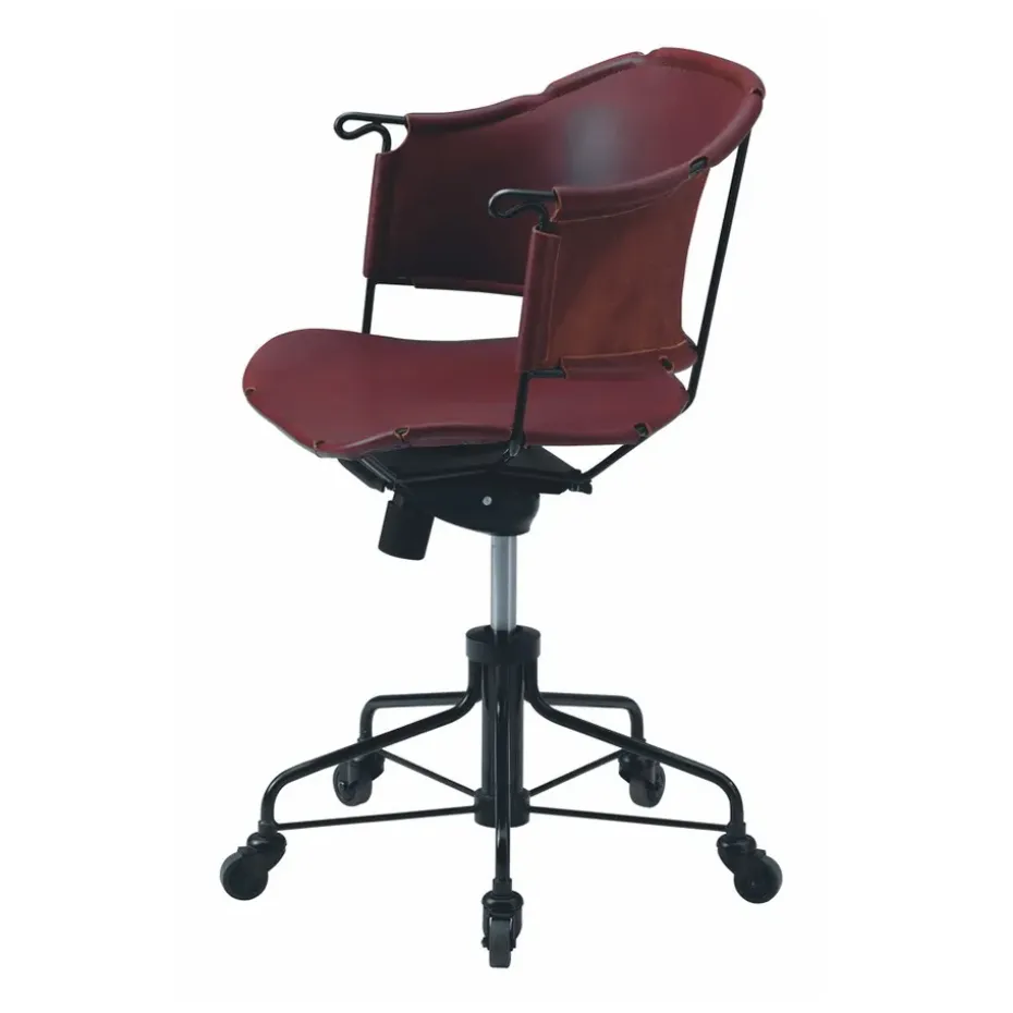 Silla de oficina Sheriff, Cuero Tärnsjö marrón - base lacada negro