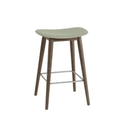 Silla Fiber bar stool 75 cm, Dusty green, patas barnizadas de marrón oscuro