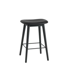 Silla Fiber counter stool 65 cm, Cuero negro, patas negras