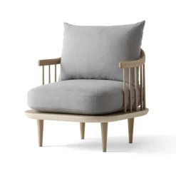 Silla Fly SC10, roble barnizado blanco, gris claro