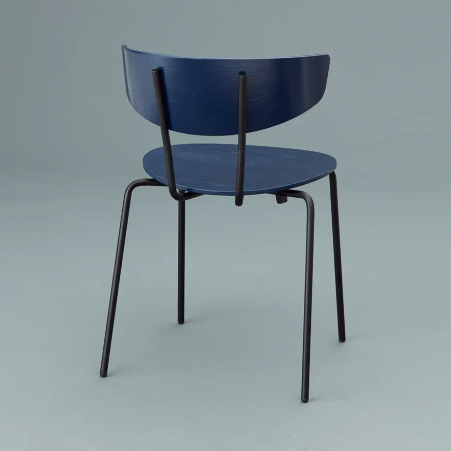 Silla Herman, Walnut, base de acero en color negro