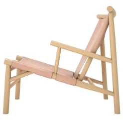 Silla lounge Samurai con asiento de cuero y base de roble, Natur