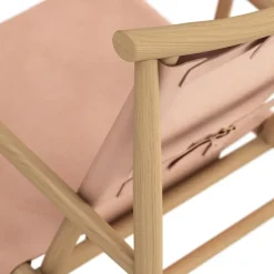 Silla lounge Samurai con asiento de cuero y base de roble, Natur