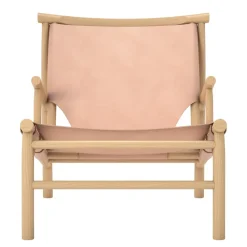 Silla lounge Samurai con asiento de cuero y base de roble, Natur