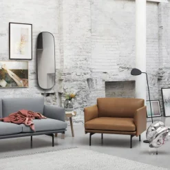 Silla Outline base negra, Refine leather cognac-Black