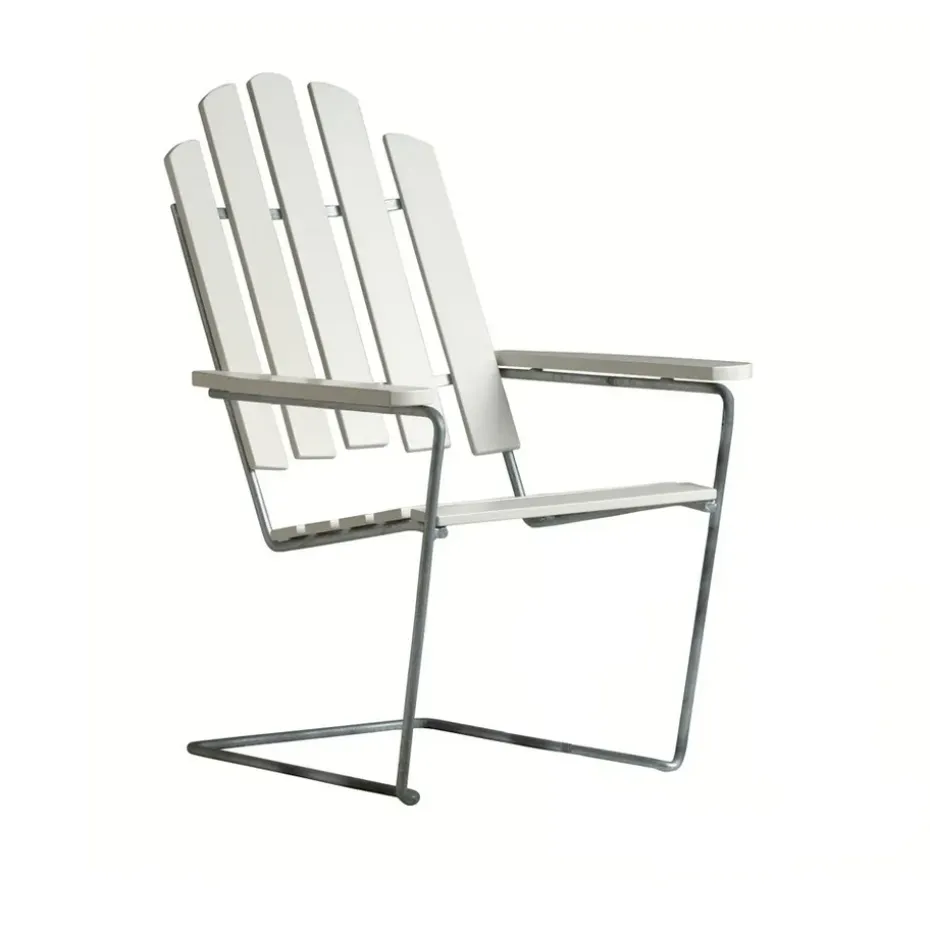 Silla para tomar el sol A3, Roble lacado blanco-galvanizado en caliente