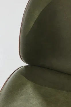 Silla tapizada de nogal Beetle, Latón antiguo-Leather Army