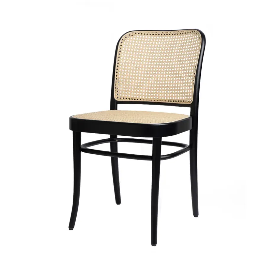 Silla Ton no.811 ratán, Barniz negro B123-asiento ratán New Rotting