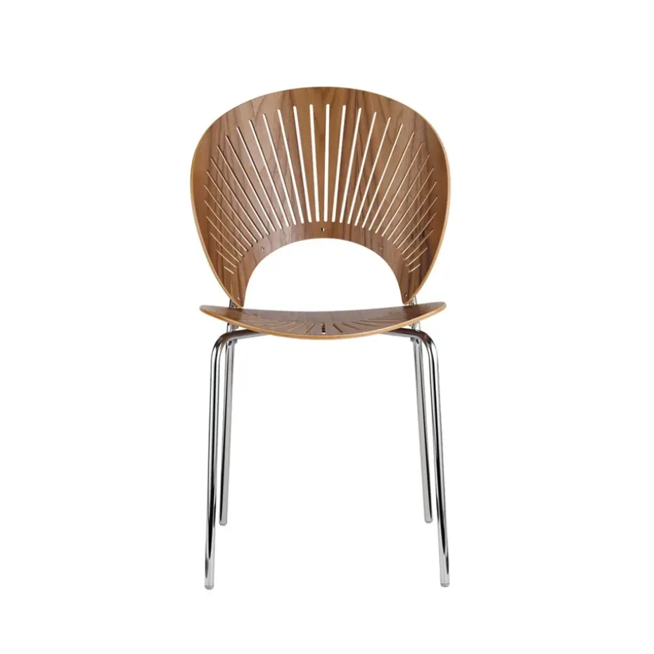 Silla Trinidad 3398, Nogal barnizado transparente- patas cromadas