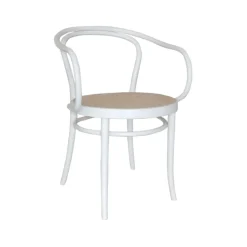 Sillón asiento de mimbre Ton no.30, Barniz blanco B20-asiento ratán New Rotting