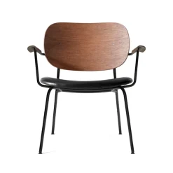 Sillón Co, Cuero dakar 0842 black, respaldo y brazo roble oscuro, base negra