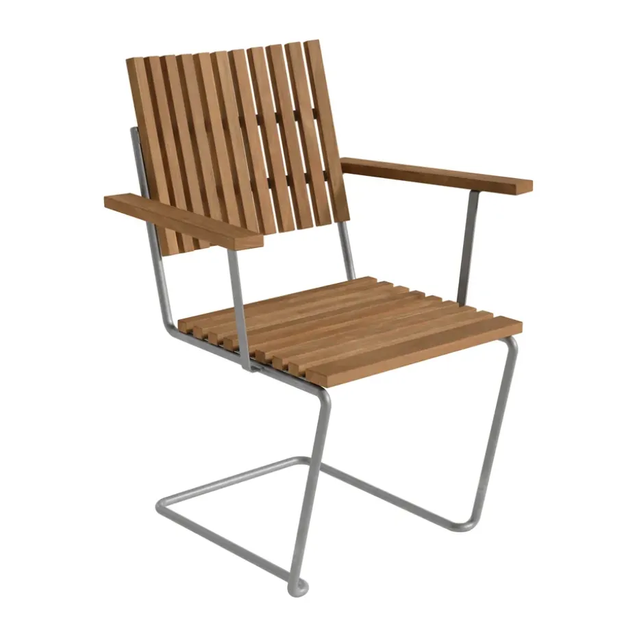 Sillón con reposabrazos Bovik , Teca—estructura galvanizada en caliente