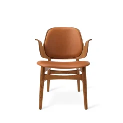 Sillón Gesture, Cuero silk 250 cognac, base de roble con aceite de teca