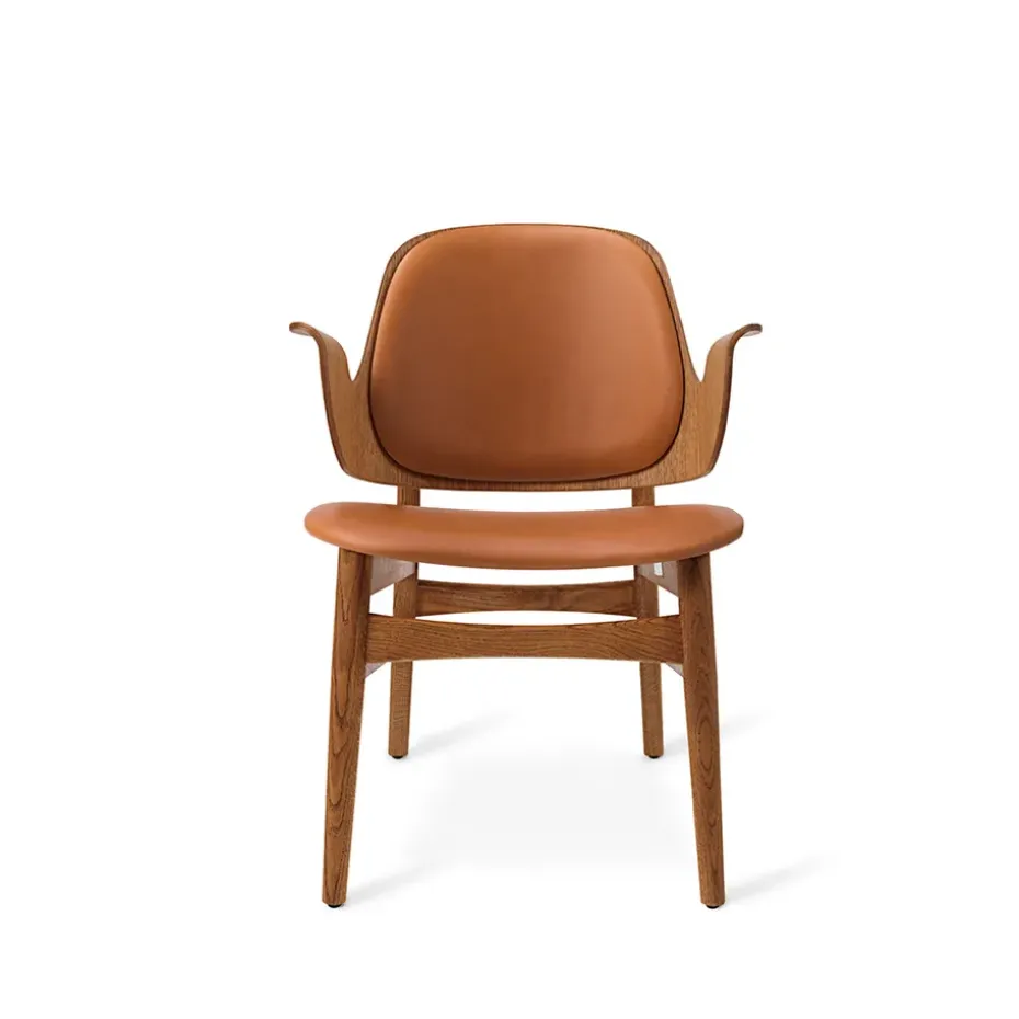 Sillón Gesture, Cuero silk 250 cognac, base de roble con aceite de teca