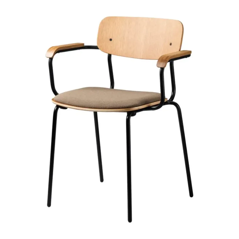 Sillón J183 Holmen con reposabrazos, Chapa de roble-patas negras-topo