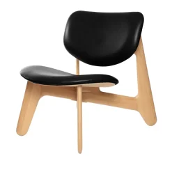 Sillón lounge Slab con asiento tapizado, Roble natural-cuero negro