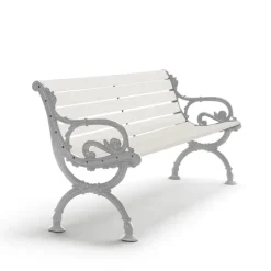 Sofá Byarum, Pino lacado en blanco, soporte de aluminio en bruto, 155 cm.