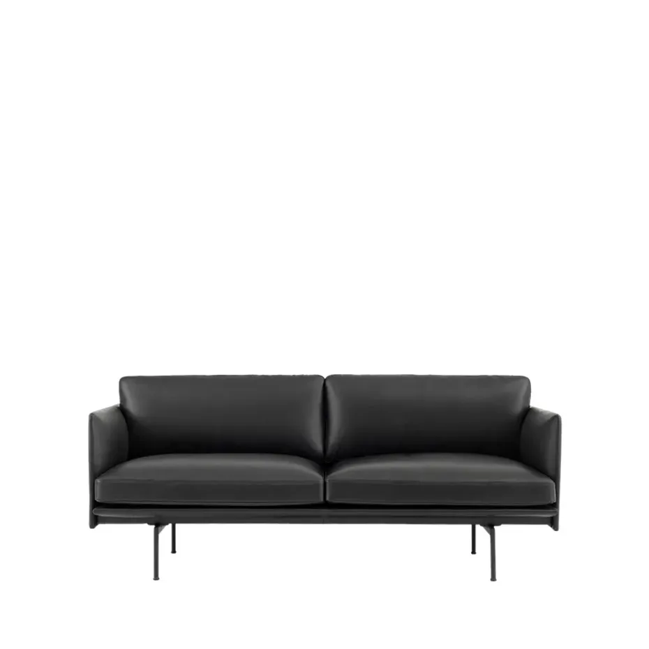 Sofá de 2 plazas Outline, Refine leather black-Black