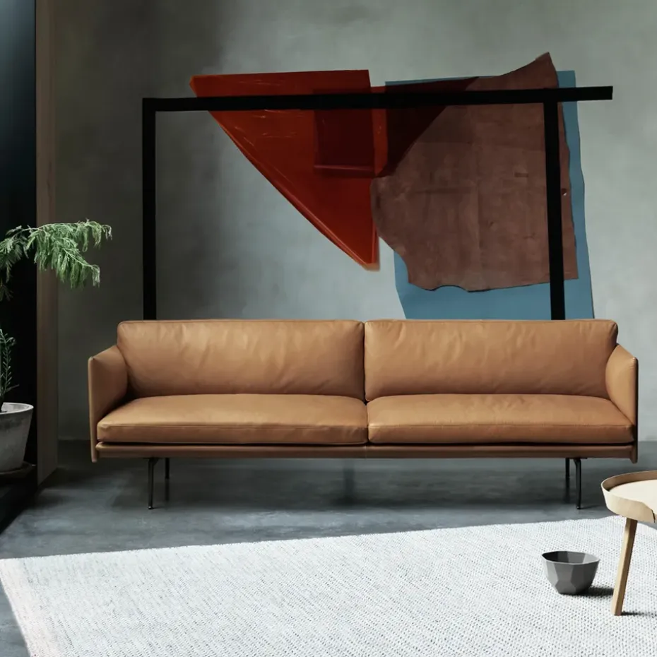 Sofá de 2 plazas Outline, Refine leather black-Black