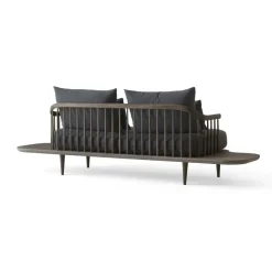 Sofá Fly SC3, Tela hot madison 093 gris oscuro, humobase de roble aceitado y mesa auxiliar